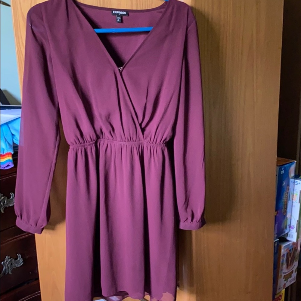 Express maroon sheer sleeve dress